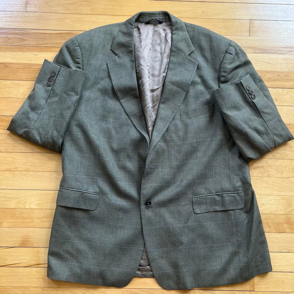 Brooks Brothers 346 Silk Wool Sport Coat Blazer Brown Glen Plaid Men's Sz 48R